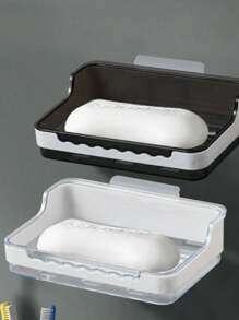 1個帶有排水孔的壁掛肥皂盤,無需鑽孔,高端輕奢風格的浴室肥皂盒 - 白色 - 查看 1