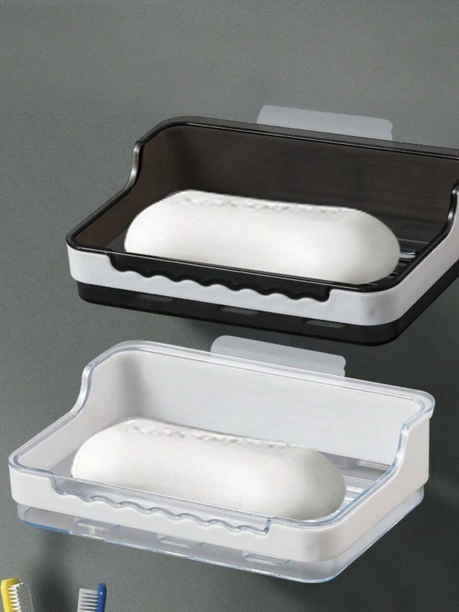 1個帶有排水孔的壁掛肥皂盤,無需鑽孔,高端輕奢風格的浴室肥皂盒 - 白色 - 查看 1