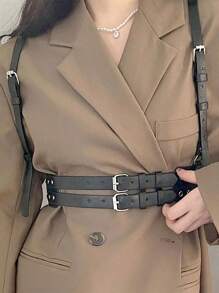 1pc Functional Punk Style Studded Strap Waist Belt Fashionable Versatile Vest Waistband Suitable For Daily Wear And Performance Costumes - Black - View 2