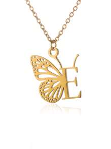 1入單一金色不銹鋼字母a-z首飾蝴蝶墜項鍊,適合女性,節日禮物 - 金色 - 查看 29