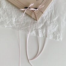 1對蝴蝶結緞帶髮夾髮飾，芭蕾風格法式緞帶蝴蝶結髮插 - 粉色 - 查看 1