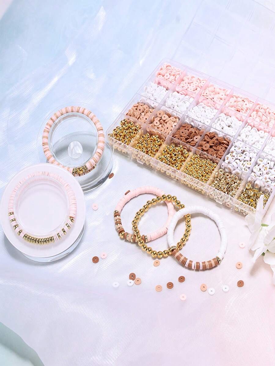 24格5色黏土珠子+分隔珠套裝手鍊珠寶製作,高端diy手鍊製作 - 粉色 - 查看 1