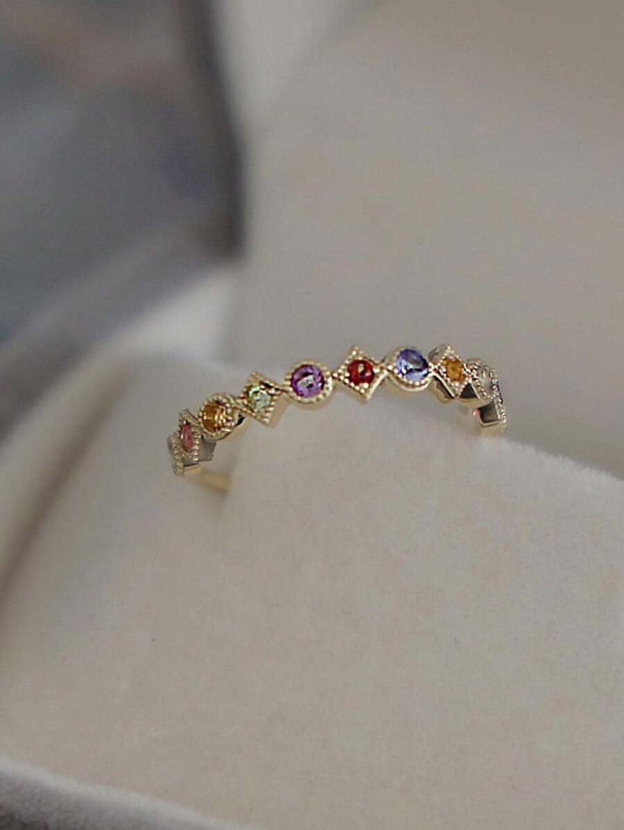 Cubic Zirconia Decor Sterling Silver Ring - Yellow Gold - View 1