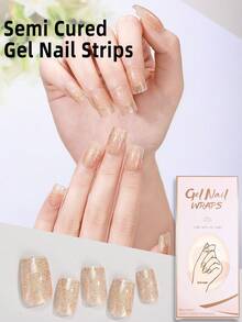 Beauty Sticker 16片手指半固化凝膠美甲貼,沙龍品質,華麗閃爍,y2k、夕陽黃,容易貼上和拆下,持久耐用,包括1支美甲去除器棒,適合女孩子的禮物 - 彩色 - 查看 1