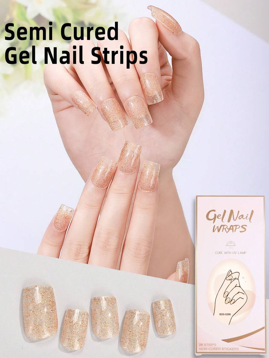 Beauty Sticker 16片手指半固化凝膠美甲貼,沙龍品質,華麗閃爍,y2k、夕陽黃,容易貼上和拆下,持久耐用,包括1支美甲去除器棒,適合女孩子的禮物 - 彩色 - 查看 1