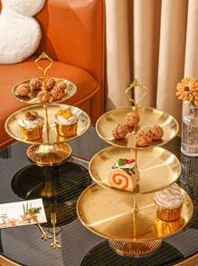 不銹鋼多層蛋糕和糕點架、水果盤、甜點展示架、桌面整理架、零食托盤 - 金色 - 查看 2