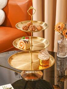 不銹鋼多層蛋糕和糕點架、水果盤、甜點展示架、桌面整理架、零食托盤 - 金色 - 查看 1