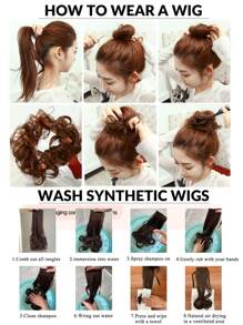 Pedazo de cabello sintético moño chignon rizado desordenado banda elástica de cabello scrunchy peluca piezas para mujer pasadores de pelo marrón oscuro peluca - Marrón - Ver 8