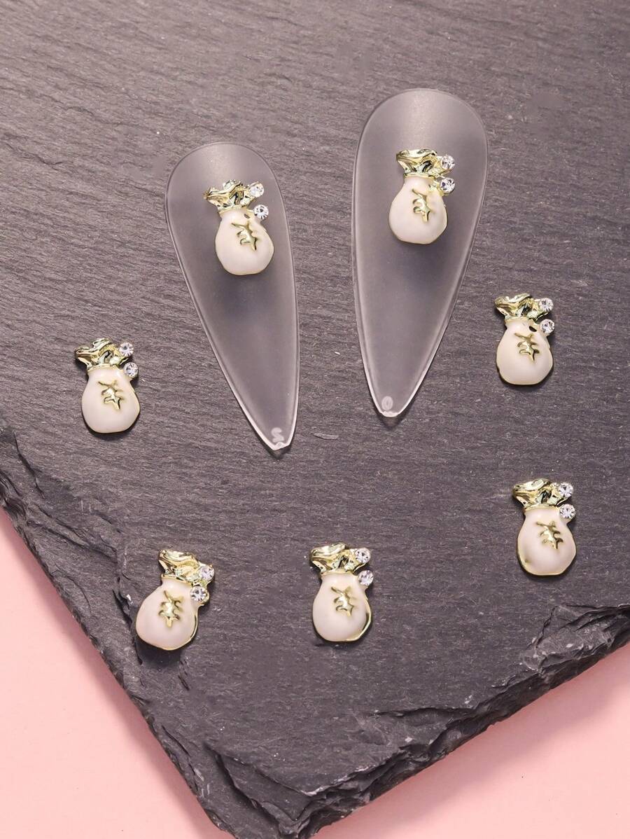10 cái Năm mới Phong cách Kim loại May mắn Túi tiền Hình dạng Đồ trang trí Rhinestone Nghệ thuật làm Móng Phụ kiện - trắng - Xem 1