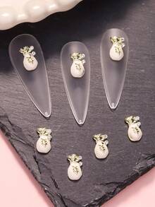 10 cái Năm mới Phong cách Kim loại May mắn Túi tiền Hình dạng Đồ trang trí Rhinestone Nghệ thuật làm Móng Phụ kiện - trắng - Xem 3