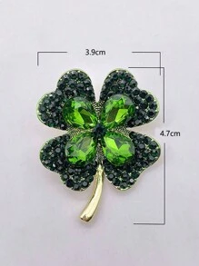 1個優雅的四葉草形狀女用胸針,鑲有鑽石裝飾,適用於聖派翠克節 - 綠色 - 查看 4