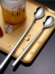 Stainless Steel Cutlery Spoon Set With Long Handle, Including Ice Cream Scoop, Mixing Spoon, Small Spoon, Seasoning Spoon, Coffee Spoon, Dessert Spoon And Honey Spoon ,Kitchen,Christmas Gift,School Supplies - Silver - View 4