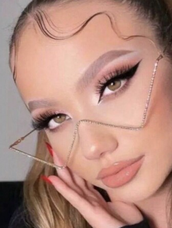 Fashionable Metal Frame Rhinestone Decoration Eyeglasses Without Lenses, Half-Frame W Shaped Party Shades Beach Accessories Beach Accessories For Women Glasses Shades Basics Fall Winter Women Outfits Clothes Business Casual Gifts For Summer Beach Vacation,Outdoor,Travel