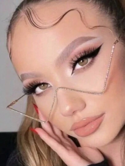 Fashionable Metal Frame Rhinestone Decoration Eyeglasses Without Lenses, Half-Frame W Shaped Party Shades Beach Accessories Beach Accessories For Women Glasses Shades Basics Fall Winter Women Outfits Clothes Business Casual Gifts For Summer Beach Vacation,Outdoor,Travel