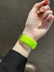 Fluorescent Jelly Plastic Silicone Watch Band For Summer, Compatible With Apple Watch - Fluorescent Green - View 3
