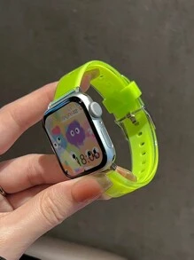 Fluorescent Jelly Plastic Silicone Watch Band For Summer, Compatible With Apple Watch - Fluorescent Green - View 1