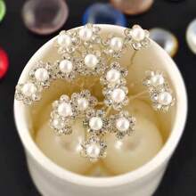 20朵花嫁禮用白/假珍珠水晶髮夾，新娘/伴娘罩面紗配飾優雅頭飾頭冠 - 查看 2