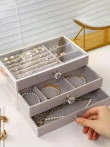 1pc Jewelry Box/ Portable & Minimalist Home Use Jewelry Organizer - Grey - View 4