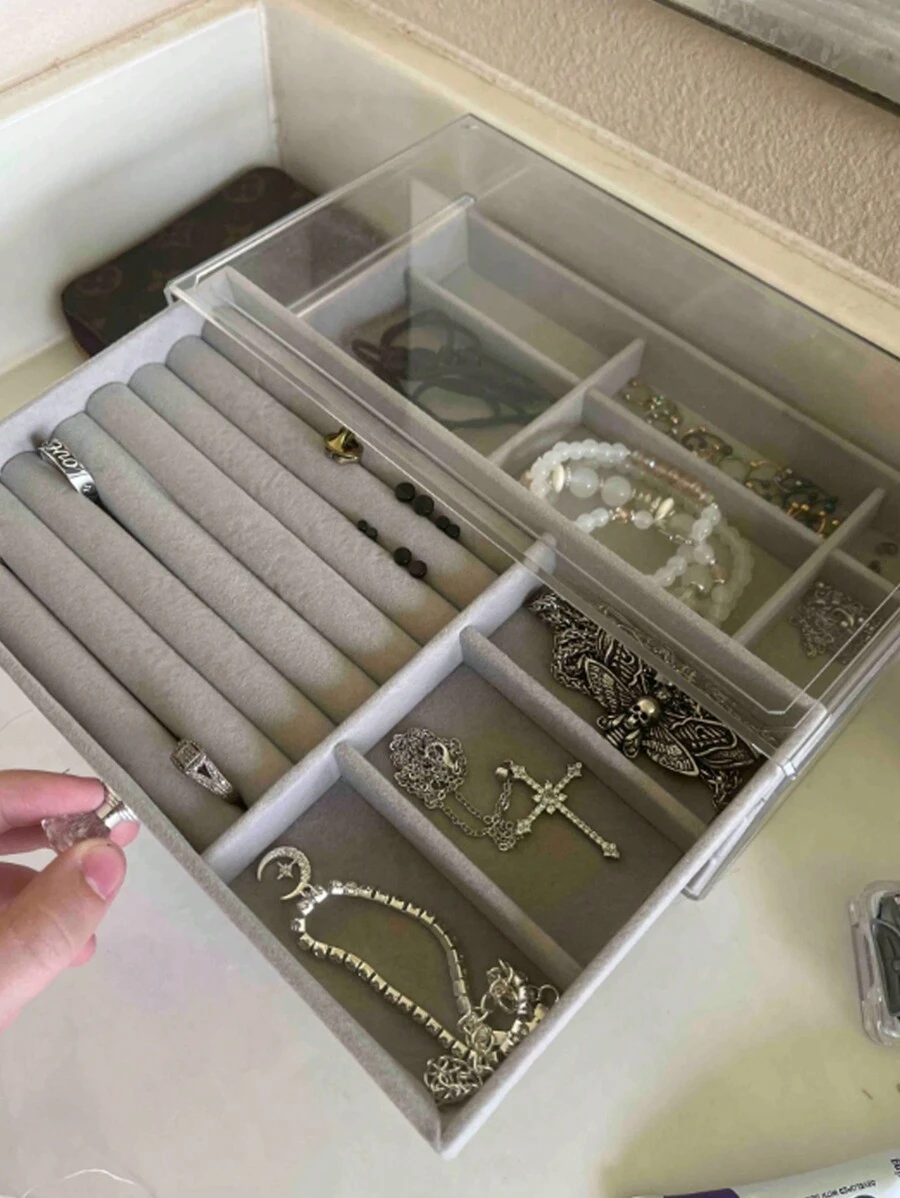 1pc Jewelry Box/ Portable & Minimalist Home Use Jewelry Organizer - Grey - View 1