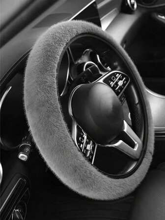 1入組短毛絨冬季保暖方向盤套,可愛、透氣、防滑、舒適