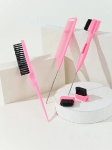 5pcs Hair Styling Comb Set, Includes 1 Pink Detachable Volumizing Comb (With 2 Replacement Parts), 1 Tail Comb And 1 Regular Comb. Volumizing Comb, Tail Comb, Edge Comb, Suitable For Salon Hair Styling, Double-Ended Tail Comb, Can Be Used For Parting, Backcombing, Grooming And Creating Smooth Hairstyles. - Pink - View 7