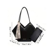 Love Design 手提包,時尚大容量單肩包,仿皮簡約工作包 - 黑色 - 查看 5