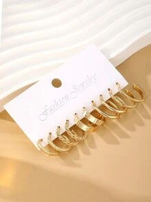 10 件/套合金幾何耳環套裝 - 金黃色 - 查看 4