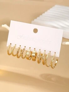 10 件/套合金幾何耳環套裝 - 金黃色 - 查看 2