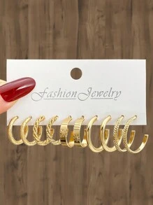 10 件/套合金幾何耳環套裝 - 金黃色 - 查看 1