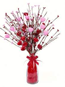 情人节礼物装饰工艺品人造红色浆果带茎和心形浆果 2 件 1 包生日 - 彩色 - 查看 4