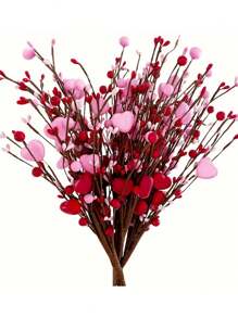 情人节礼物装饰工艺品人造红色浆果带茎和心形浆果 2 件 1 包生日 - 彩色 - 查看 2