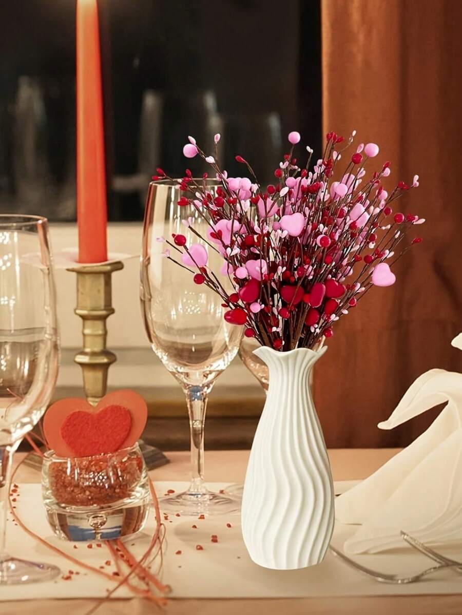 情人节礼物装饰工艺品人造红色浆果带茎和心形浆果 2 件 1 包生日 - 彩色 - 查看 1