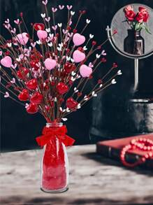 情人节礼物装饰工艺品人造红色浆果带茎和心形浆果 2 件 1 包生日 - 彩色 - 查看 5