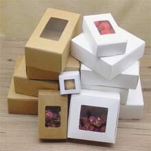 Multi-Size Square Paper Box In White/Kraft Color With Pvc Window Cover, Ideal For Gift Wrapping And Candy Packaging
