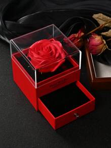 1入組多色時尚人工玫瑰花禮盒,適用於情人節、情侶和珠寶包裝 - 粉色 - 查看 2