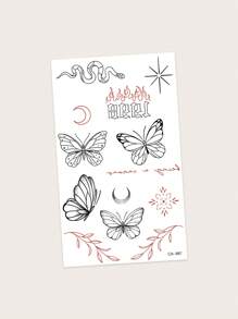 1 件防水防汗 PVC 临时纹身贴纸，带有性感蝴蝶、火焰、字母、蛇和叶子图案，适合时尚领袖日常使用 - 彩色 - 查看 2