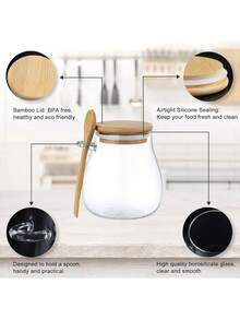 1入組帶蓋匙的透明玻璃密封罐,適用於儲存零食、茶葉、燕麥、鹽、堅果、糖果、抹茶等 - 無色 - 查看 4