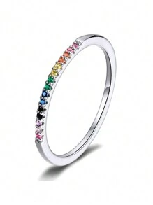 LEKANI Cubic Zirconia Decor Sterling Silver Ring - Silver - View 1