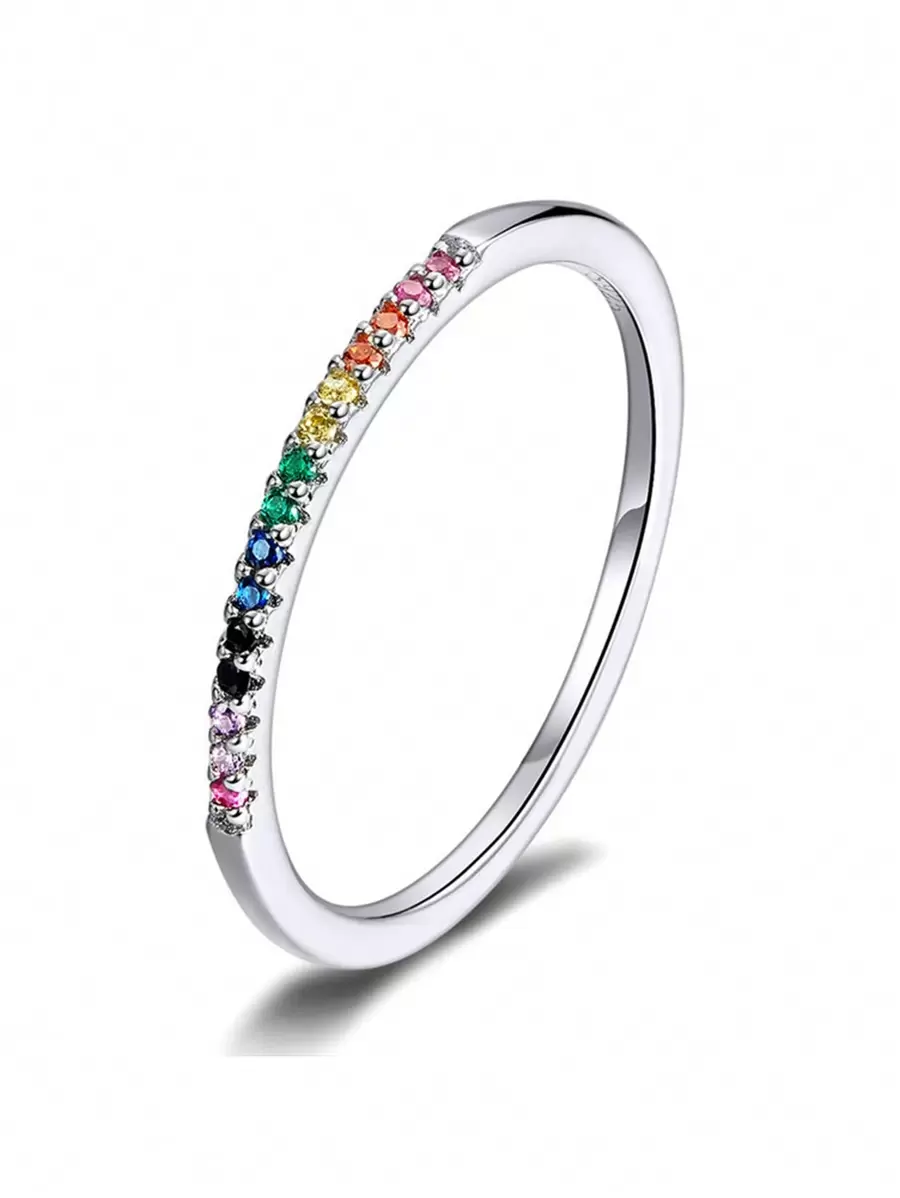 LEKANI Cubic Zirconia Decor Sterling Silver Ring - Silver - View 1