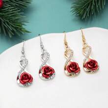 2pairs Twisted Rose & Rhinestone Decor 8-Shaped Earrings & Pendants Set, Fashionable Dangle Earrings For Women, Valentine'S Day Gift For Girlfriend - Rose Earrings - View 2