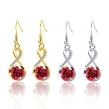 2pairs Twisted Rose & Rhinestone Decor 8-Shaped Earrings & Pendants Set, Fashionable Dangle Earrings For Women, Valentine'S Day Gift For Girlfriend - Rose Earrings - View 1