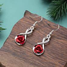 2pairs Twisted Rose & Rhinestone Decor 8-Shaped Earrings & Pendants Set, Fashionable Dangle Earrings For Women, Valentine'S Day Gift For Girlfriend - Rose Earrings - View 3