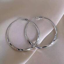 1對歐美風格大圓環耳環,女性獨特設計,優雅,適合日常佩戴 - 銀色扭扭圈 - 查看 1
