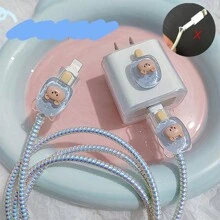 Hộp bảo vệ đầu sạc 20w Kem hình gấu hoạt hình màu xanh trong suốt, tương thích với bộ sạc điện thoại Apple - Màu xanh lam - Xem 1