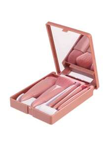 6pcs/Set Including Foundation Brush, Powder Brush, Blending Brush, Eyeshadow Brush, Lip Brush, Storage Box & Mirror,Gift For Valentine's Day - Brown - View 6