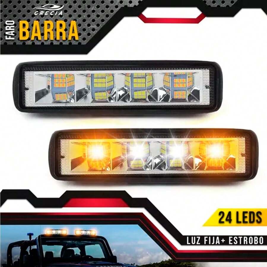 Pair Of 24 Hiper Led Headlights White Amber Strobe Bar - 白黃色 - 查看 1
