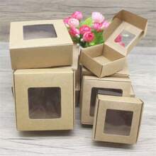 Multi-Size Square Paper Box In White/Kraft Color With Pvc Window Cover, Ideal For Gift Wrapping And Candy Packaging