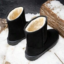 女用雪靴女保暖單腳毛皮連體厚底雪靴女鞋 - 黑色 - 查看 3