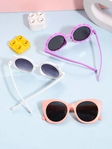 3 件装 6-12 岁女孩圆形聚碳酸酯猫眼雏菊小猫卡通时尚眼镜适合日常使用 - 彩色 - 查看 3