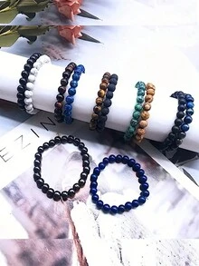 10 件 8 毫米半寶石圓形串珠手鍊,水晶修復彈性時尚串珠手鍊,送給朋友和家人的節日派對珠寶禮物 - 手鍊 - 查看 3